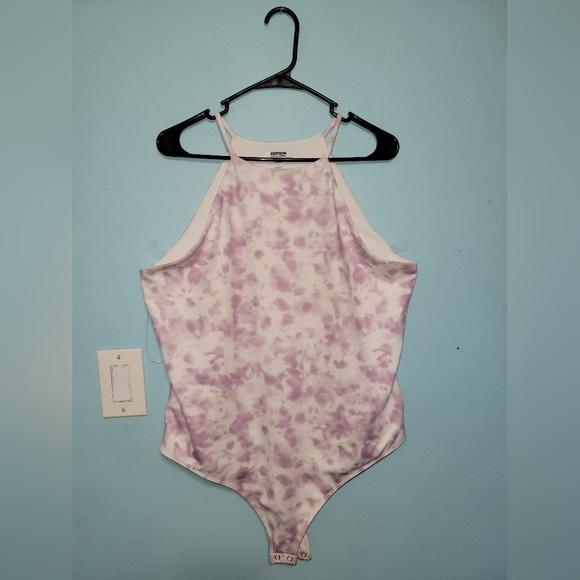 Express Tops - EXPRESS | Contour Bodysuit Halter Purple Tie-Dye